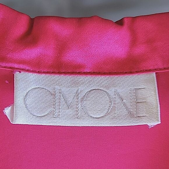 Vtg 80s fushia silk half sleeve button-down blouse - Picture 6 of 13